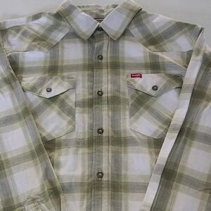 Wrangler Olive and White Plaid Shirt - Size Large